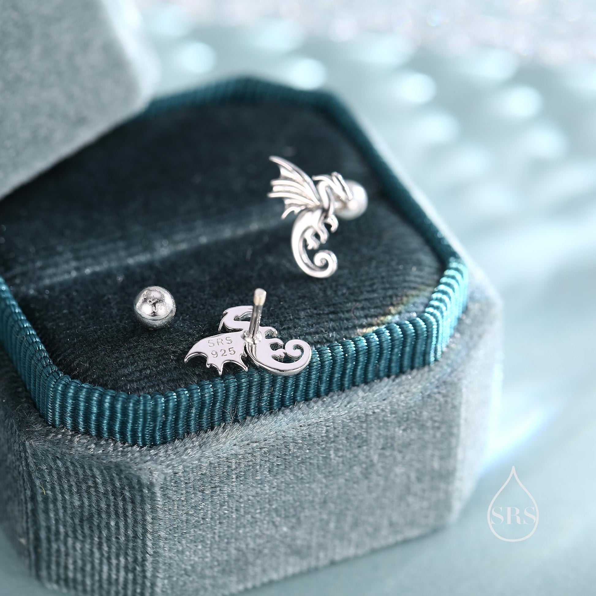 Extra Small Dragon Screw Back / Flat Back, Stud Earrings in Sterling Silver, Silver, Gold or Rose Gold, Sterling Silver Dragon Earrings