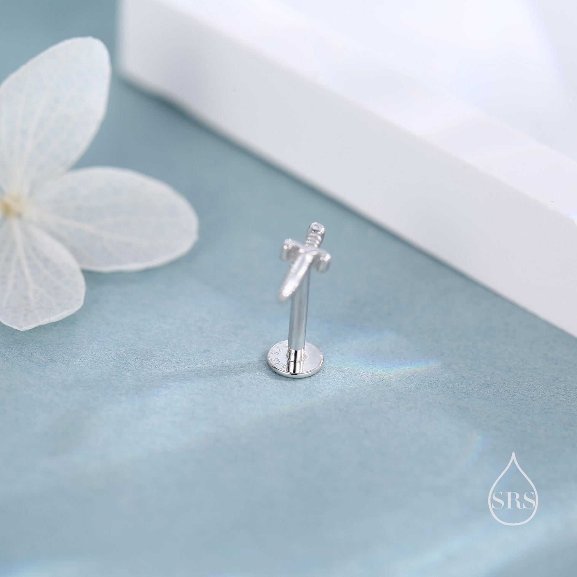 Tiny Dagger Sword Internally Threaded Flat Back Earrings / Stud Earrings in Sterling Silver - Stacking Earrings  - Ear Stacks
