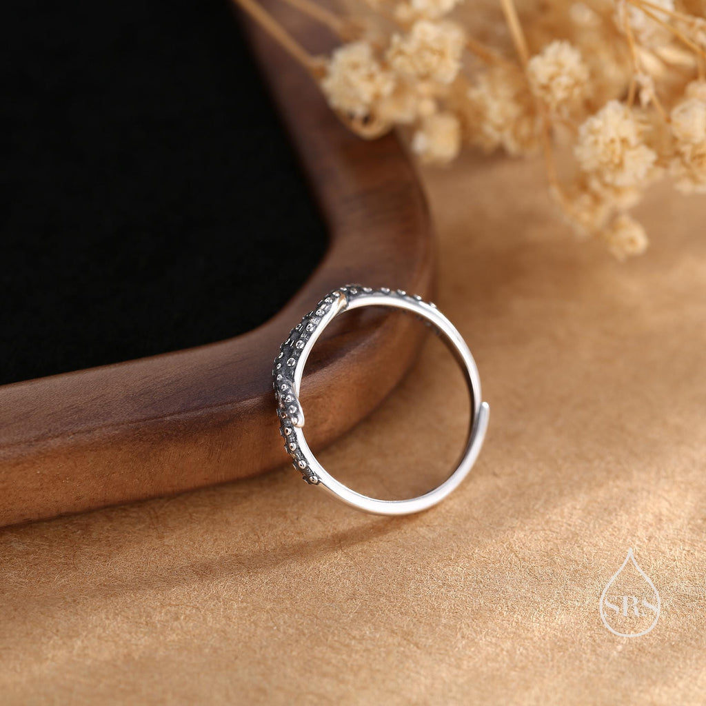 Oxidised Sterling Silver Octopus Tenacles Ring, Adjustable Size, Squid Fish Ring, Octopus Ring