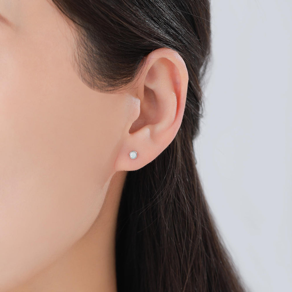 Tiny 3mm White Opal Internally Threaded Flat Back/ Screw Back Earrings in Sterling Silver, Small Opal Stud, White Opal Screw Back Earrings