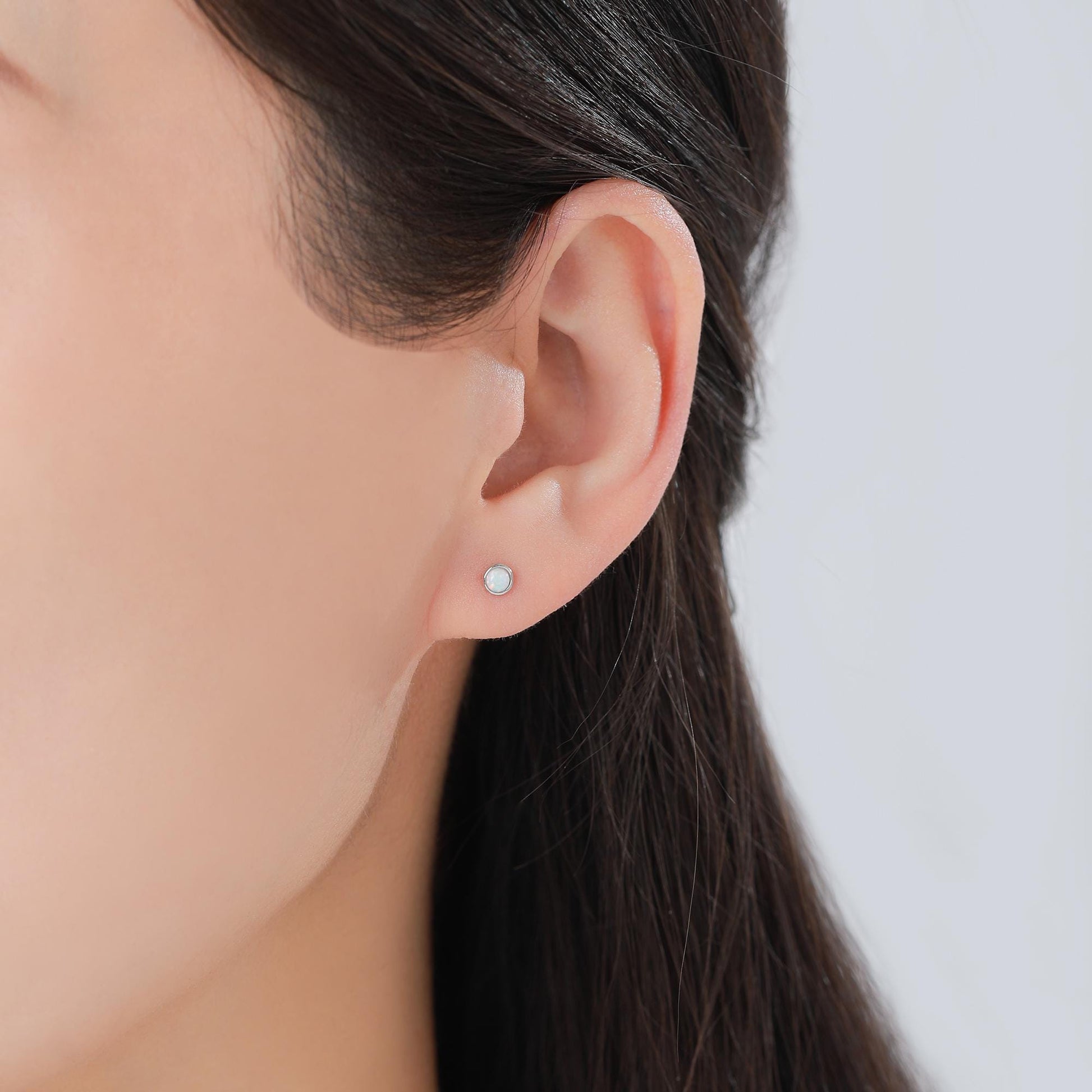 Tiny 3mm White Opal Internally Threaded Flat Back/ Screw Back Earrings in Sterling Silver, Small Opal Stud, White Opal Screw Back Earrings