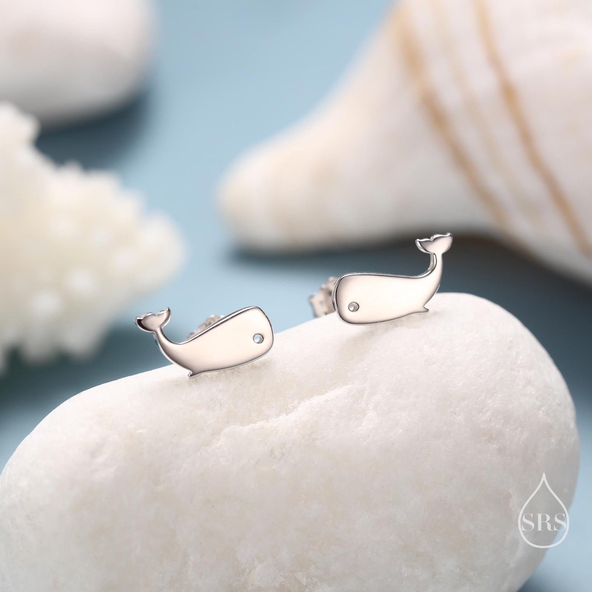 Little Whale Fish Stud Earrings in Sterling Silver, Cute Fun Quirky Animal Jewellery, Gift for Her, Animal Lover,  Nature Inspired
