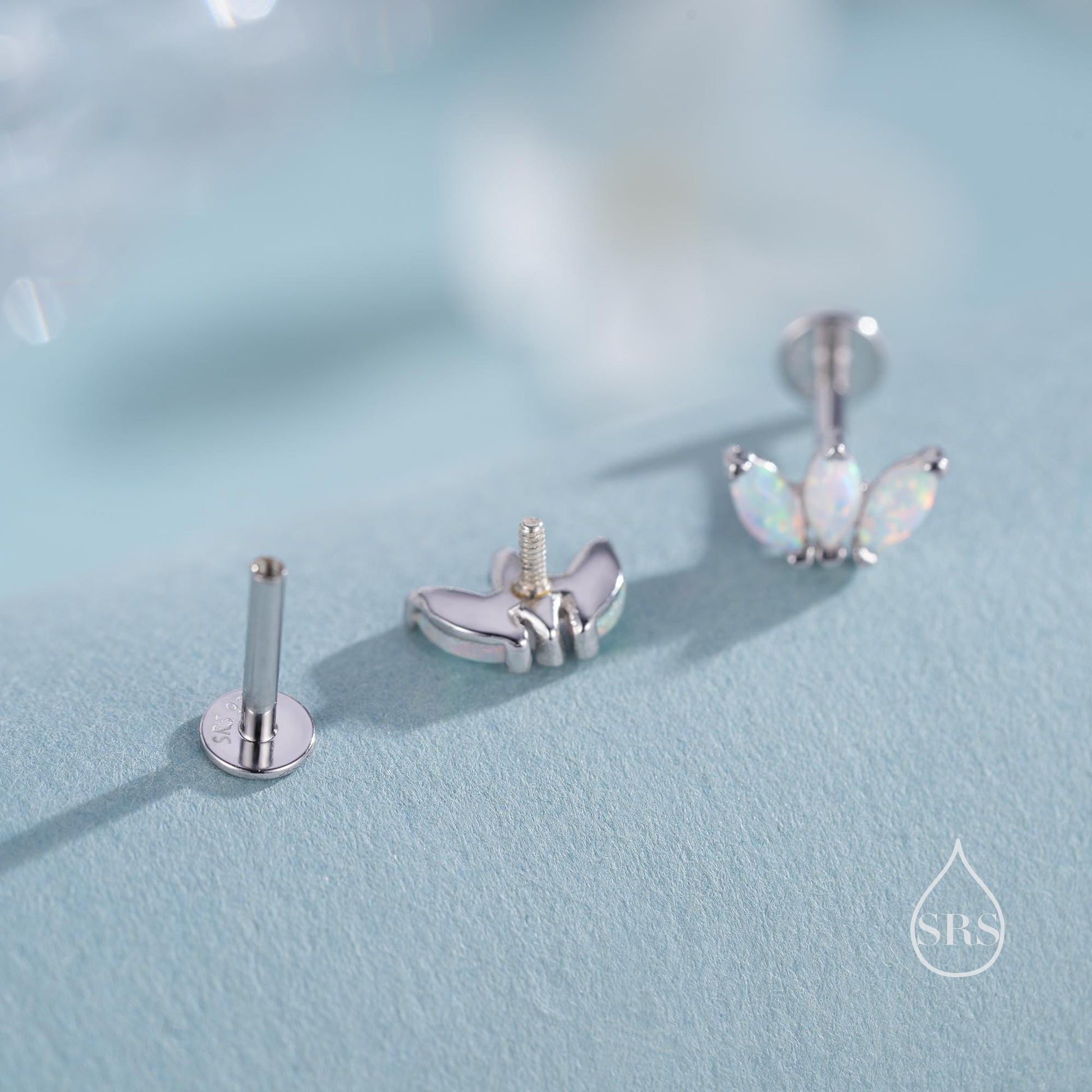Sterling Silver White Opal Marquise Cluster Internally Threaded Flat Back/ Screw Back / Stud  Earrings, Marquise Fan Stud, Silver or Gold
