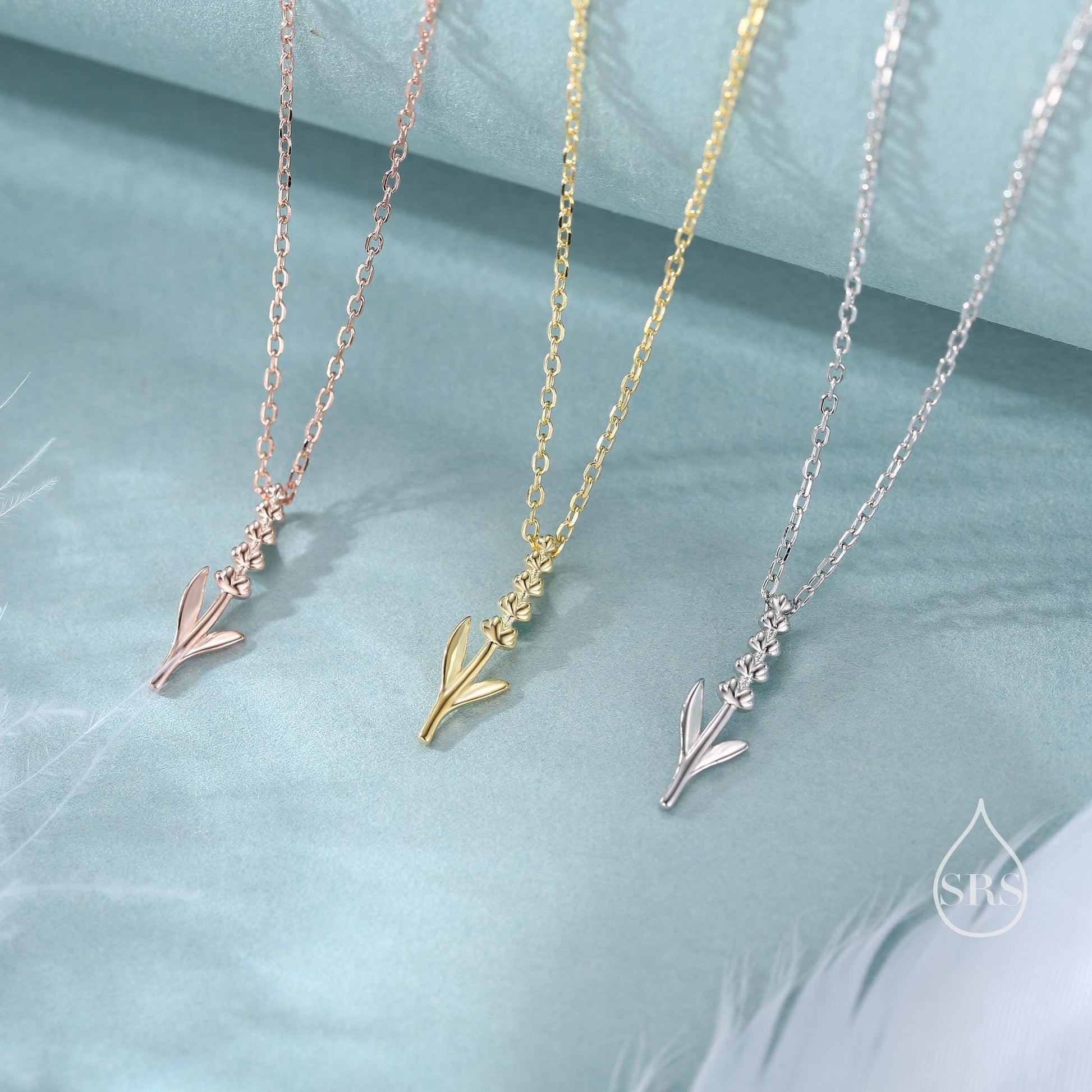 Extra Tiny Lavender Stud Earrings and Pendant Necklace in Sterling Silver, Silver or Gold or Rose Gold, Gift Set with One Gift Box Packing
