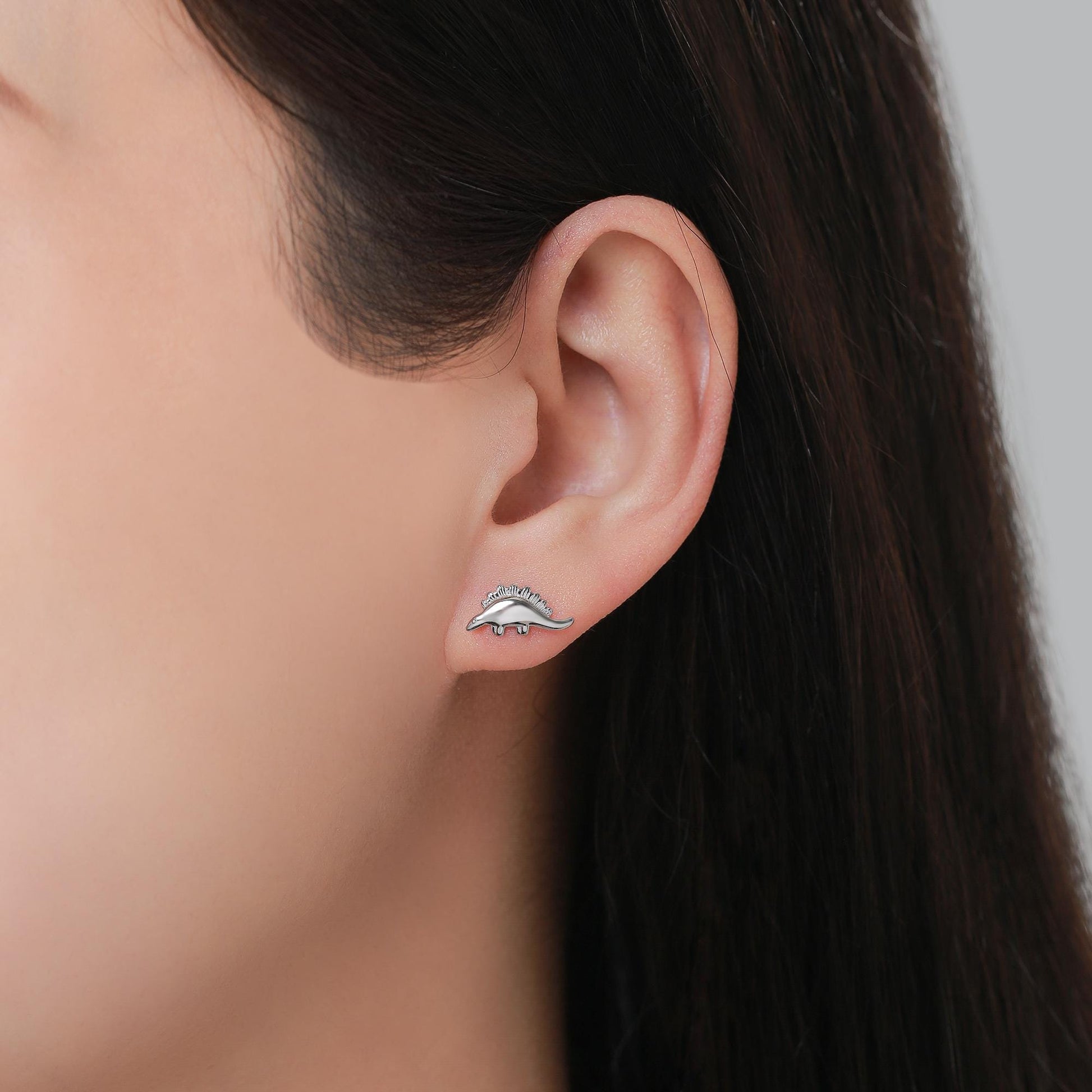 Mismatched Dinosaur Internally Threaded Flat Back /Screw Back / Stud Earrings in Sterling Silver, Silver or Gold or Rose Gold,  Asymmetric