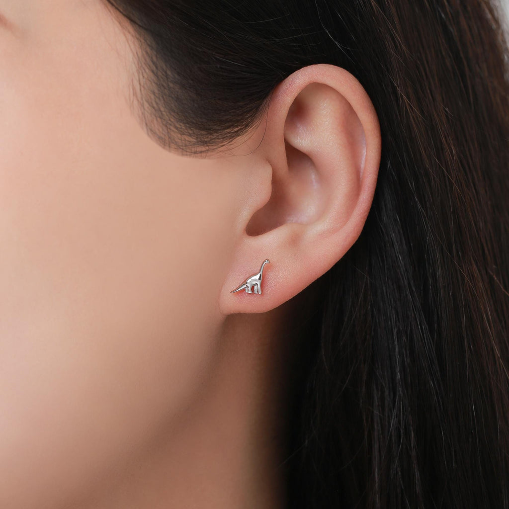 Mismatched Dinosaur Internally Threaded Flat Back /Screw Back / Stud Earrings in Sterling Silver, Silver or Gold or Rose Gold,  Asymmetric