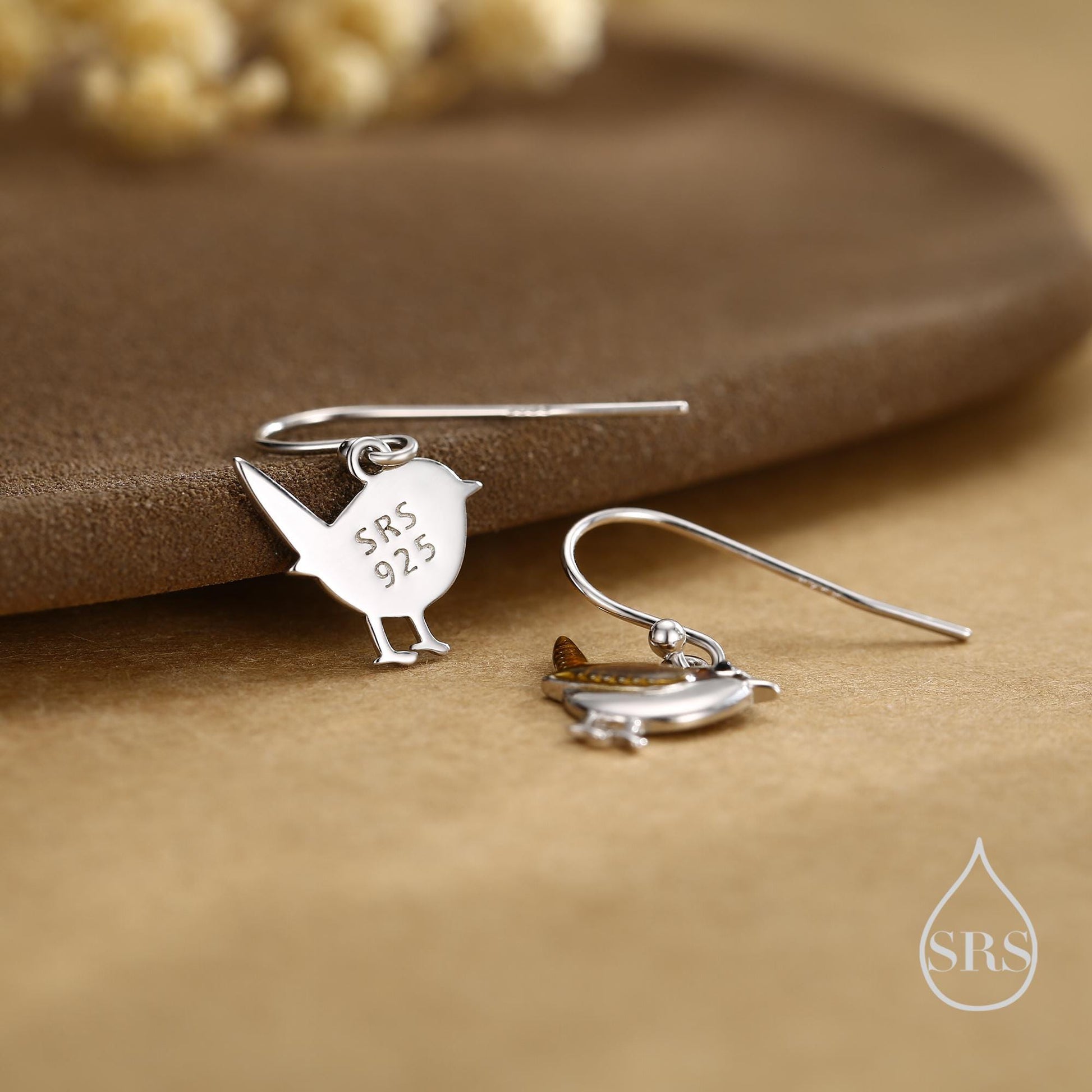 Sterling Silver Wren Bird Drop Hook Earrings Earrings, Silver Wren Earrings,  Cute Sparrow Earrings