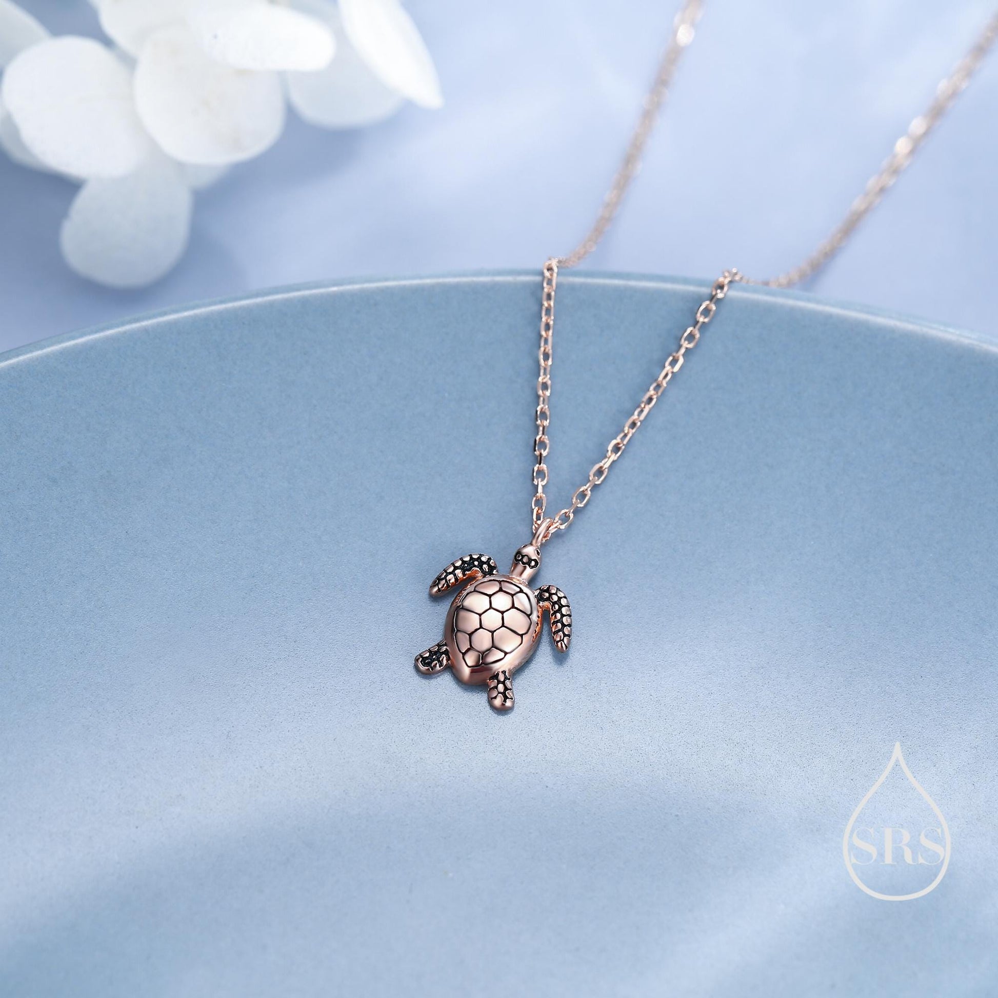 Sterling Silver Sea Turtle Stud Earrings and Necklace Set, Silver or Gold or Rose Gold, Ocean Jewellery, Gift set with one Gift Box Packing