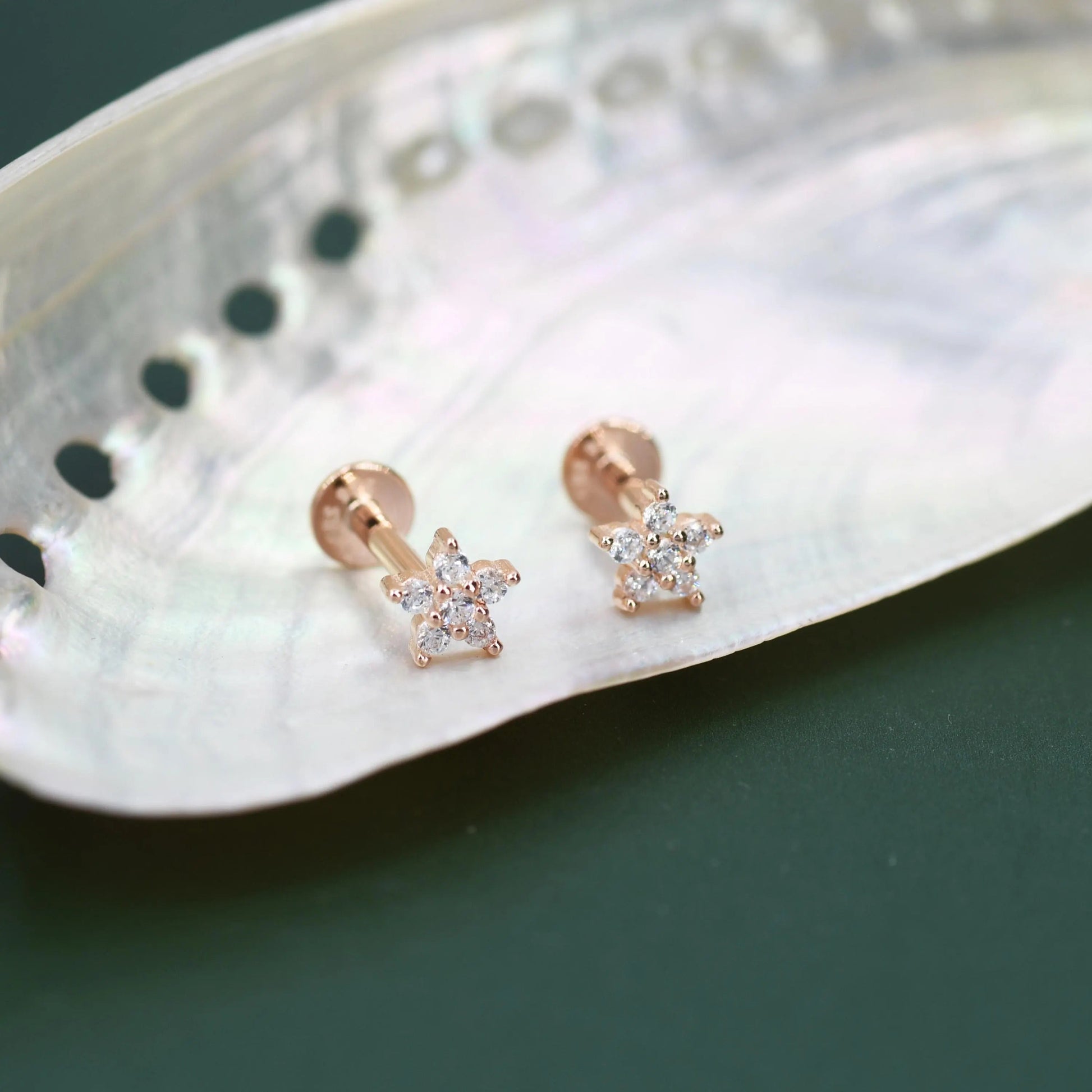 Tiny Flower CZ Internally Threaded Flat Back/ Screw Back Earrings in Sterling Silver, Forget Me Not Floral CZ Earrings, Silver or Gold