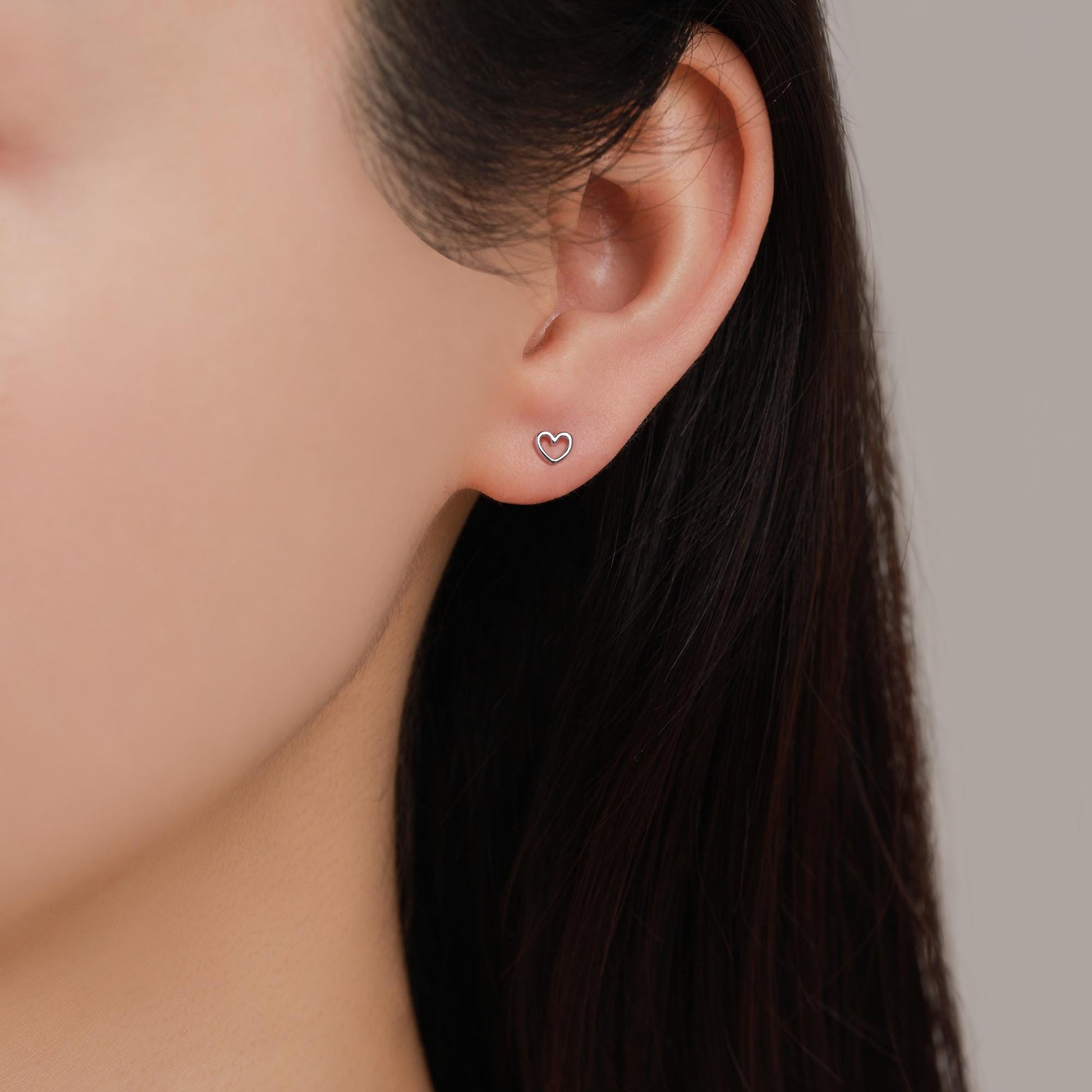 Tiny Open Heart Flat Back / Screw Back Earrings in Sterling Silver, Silver, Gold or Rose Gold, Geometric Minimalist Design